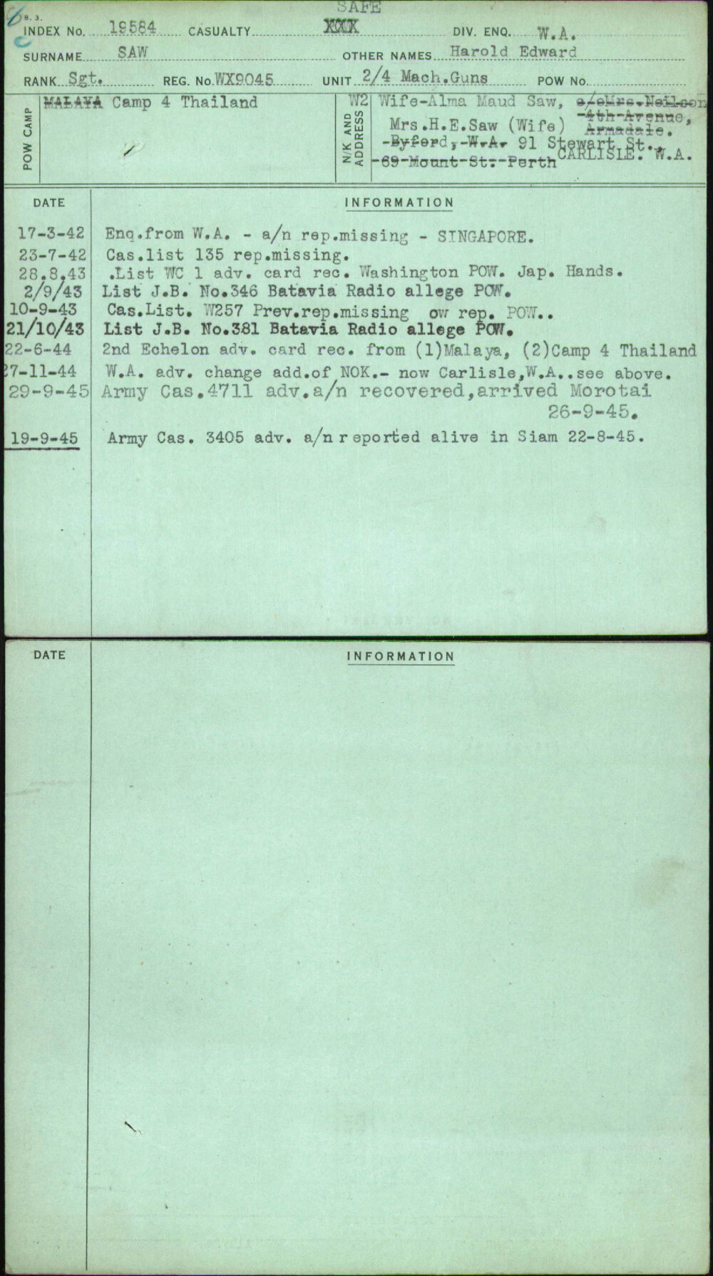 Saw, Harold Edward, WX9045