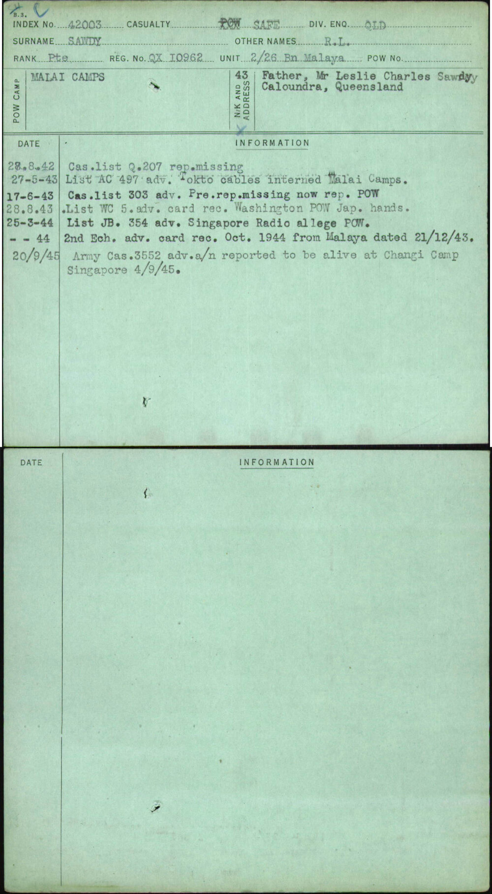 Sawdy, R L, QX10962