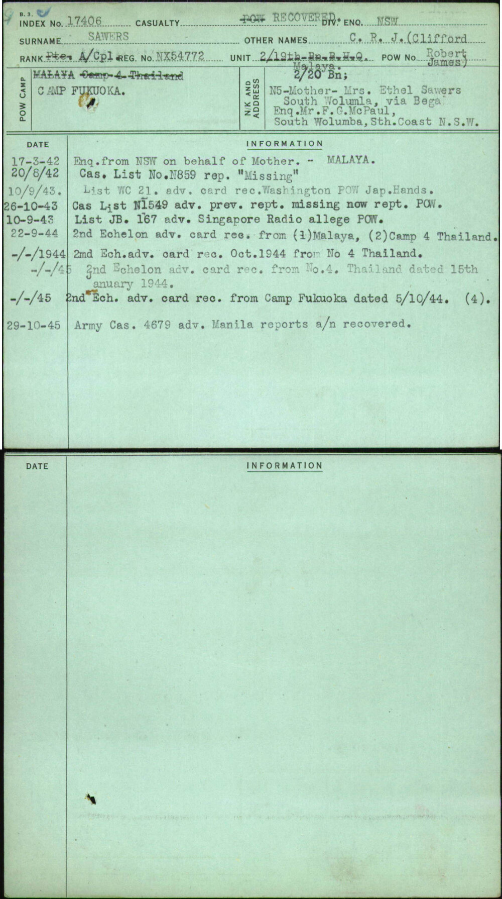 Sawers, C R J (Clifford Robert James), NX54772