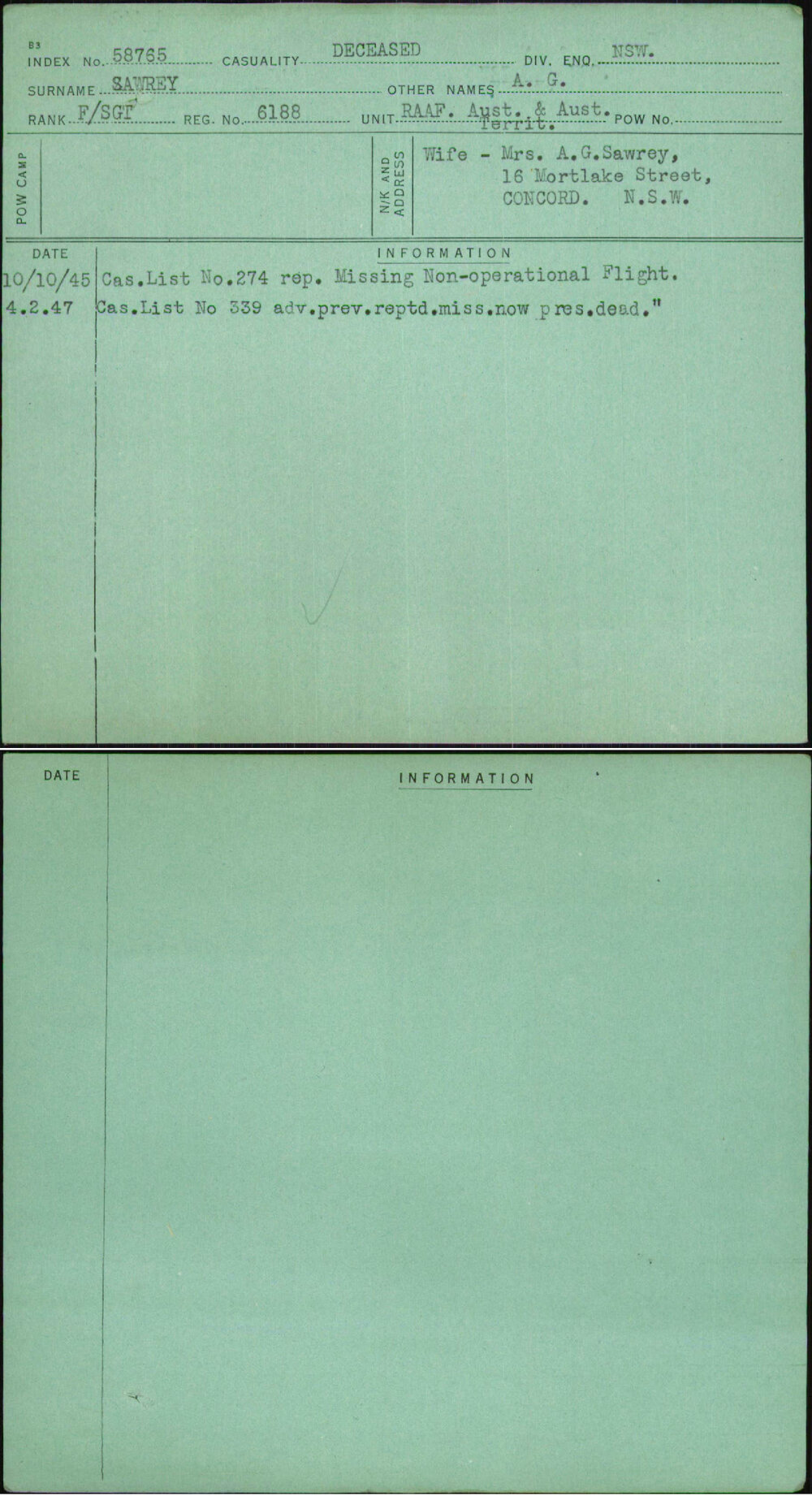 Sawrey, A G, 6188