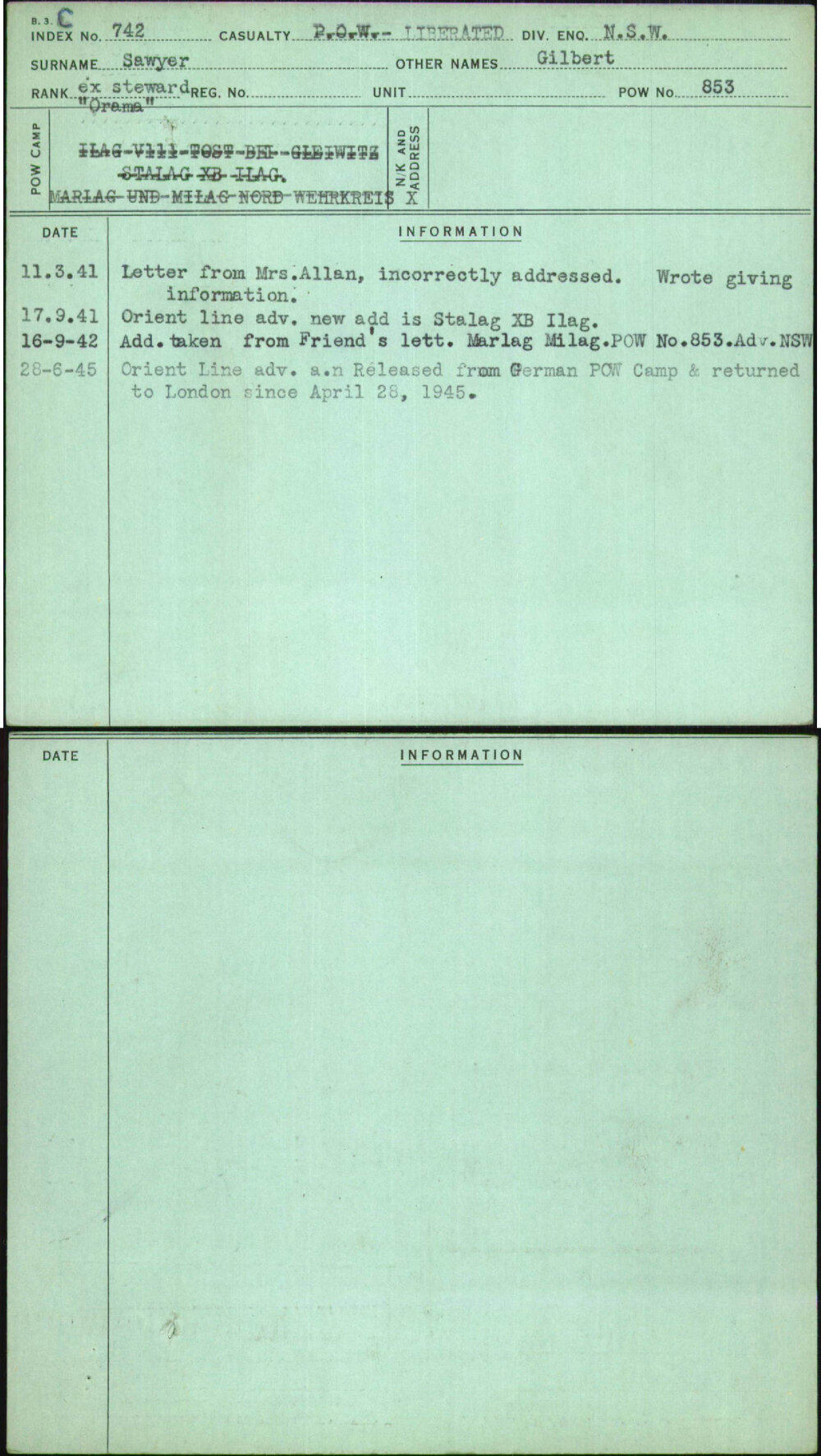 Sawyer, Gilbert, [No Service Number]