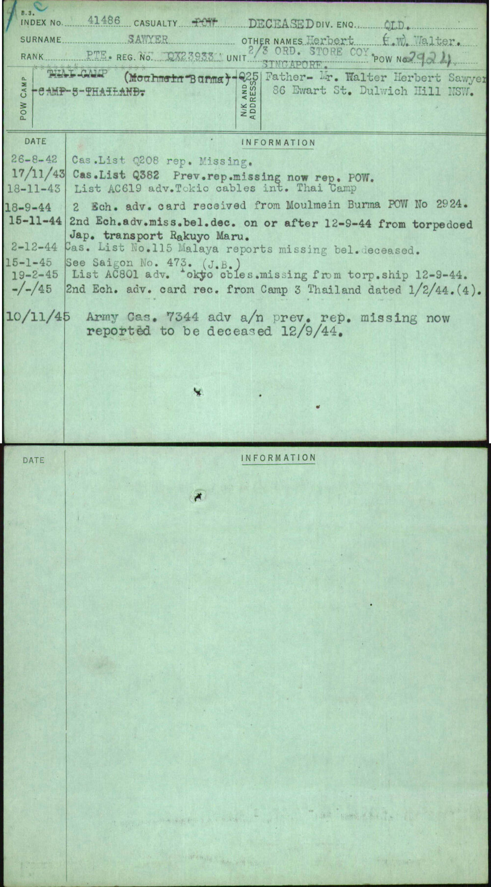 Sawyer, Herbert (H W) Walter, QX23933