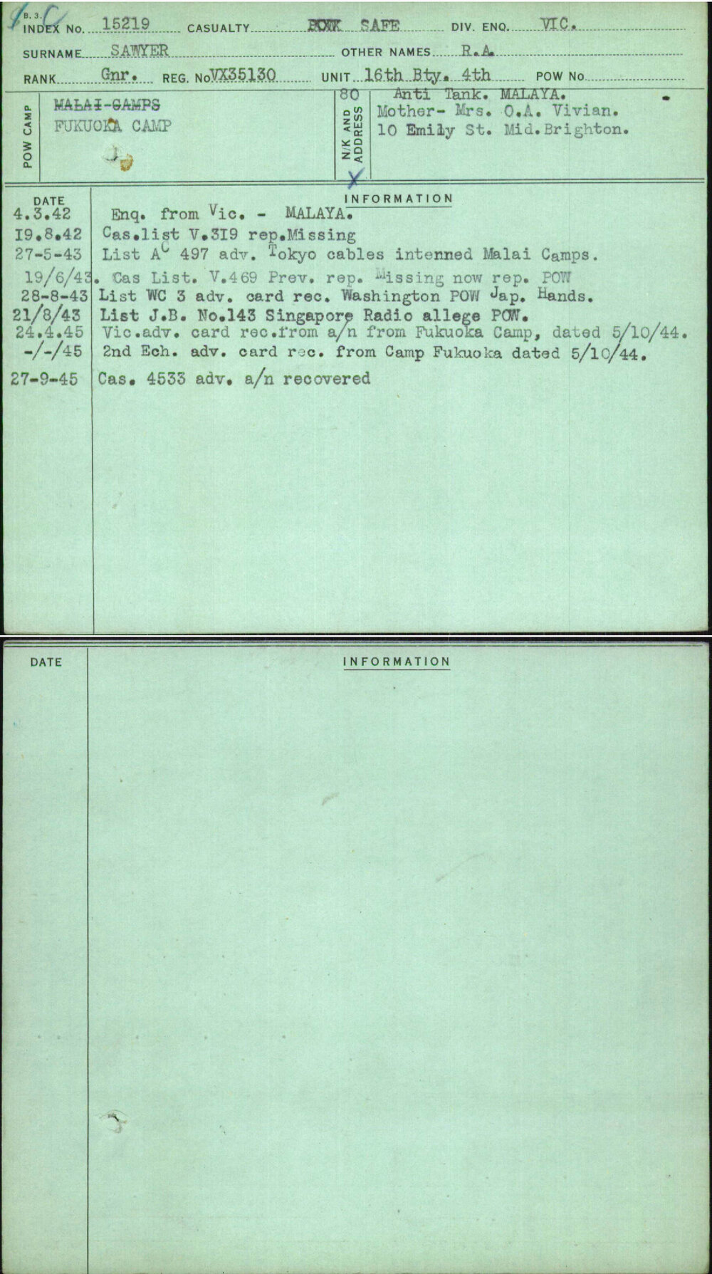 Sawyer, R A, VX35130