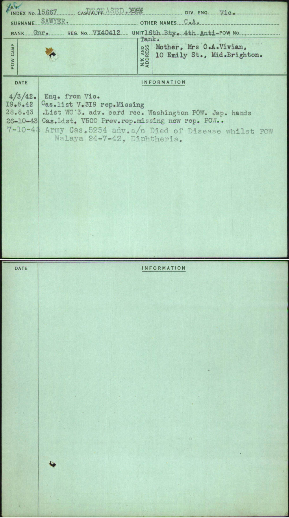 Sawyer, C A, VX40412