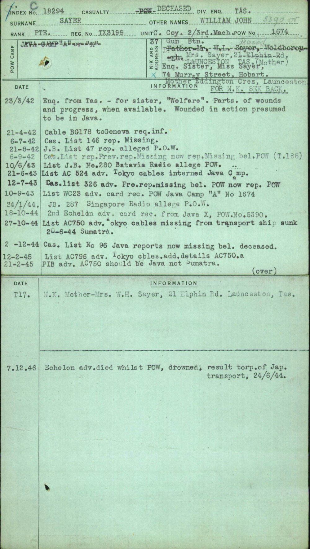 Sayer, William John, TX3199