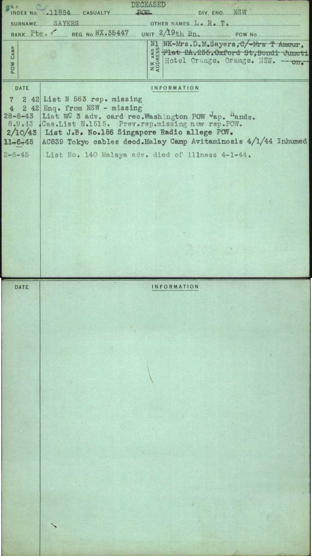 Sayers, L R T, NX35447