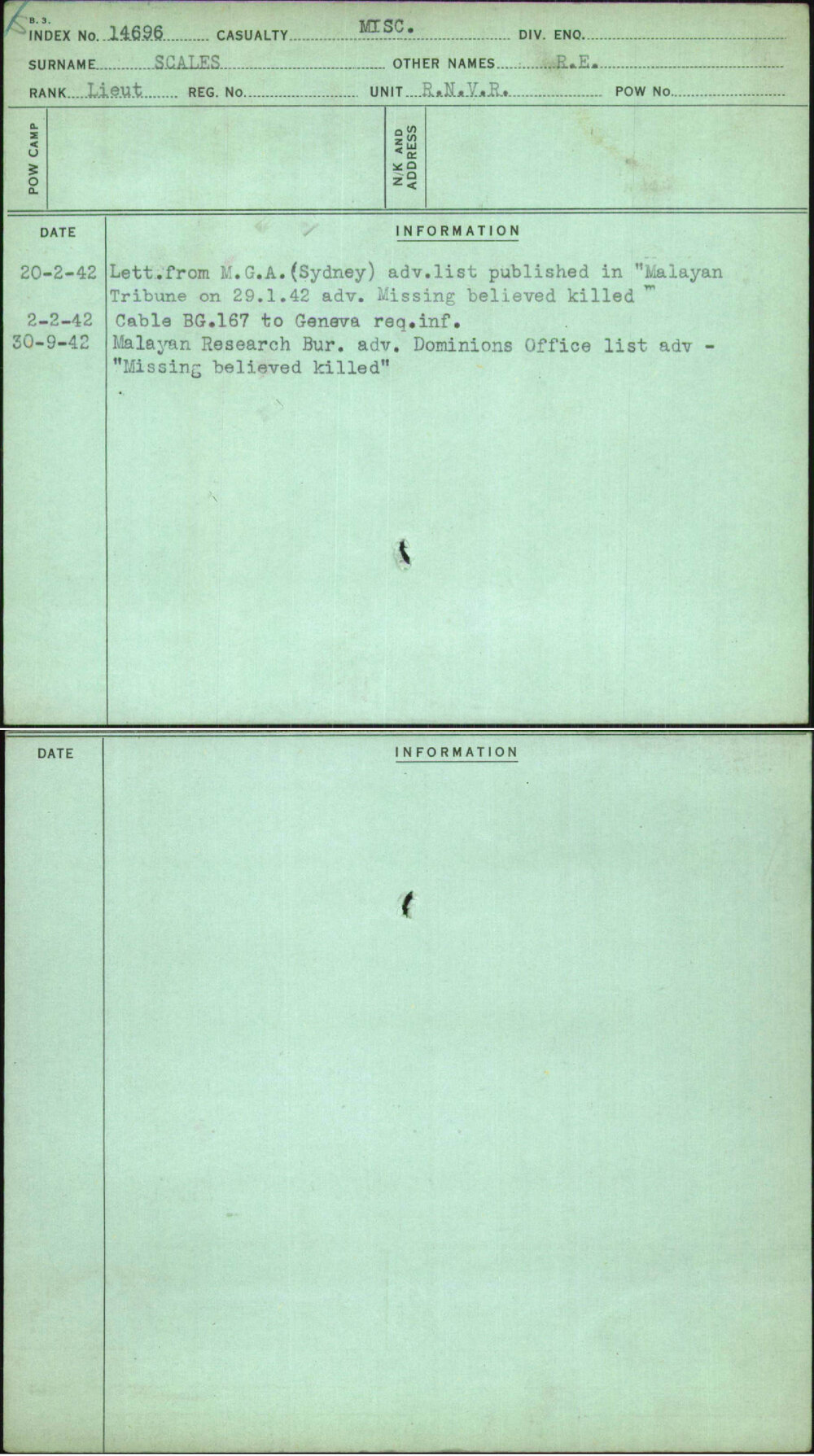Scales, R E, [No Service Number]