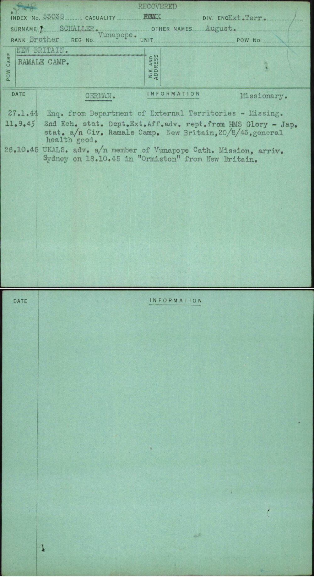 Schaller, August, Vunapope