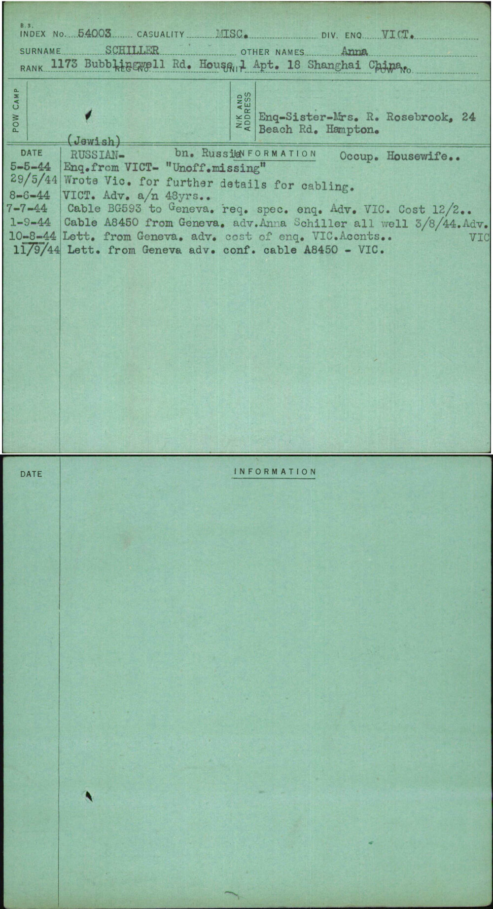 Schiller, Anna, [No Service Number]