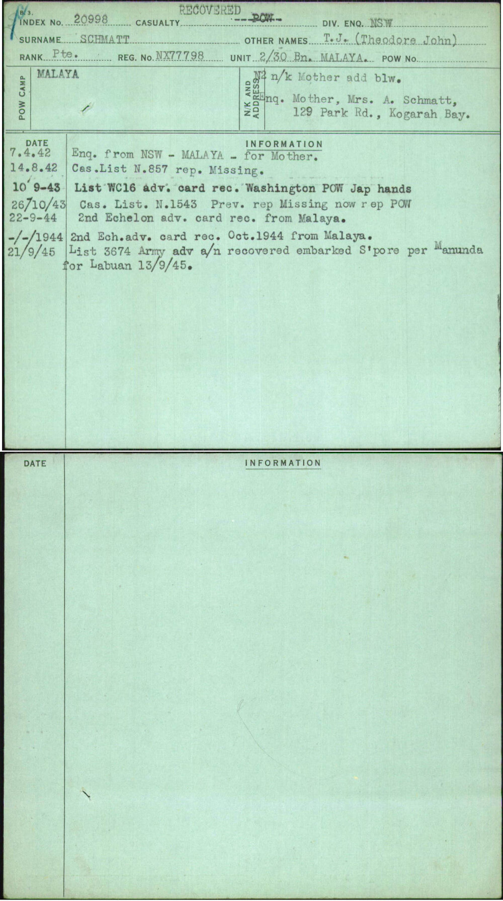 Schmatt, T J (Theodore John), NX77798