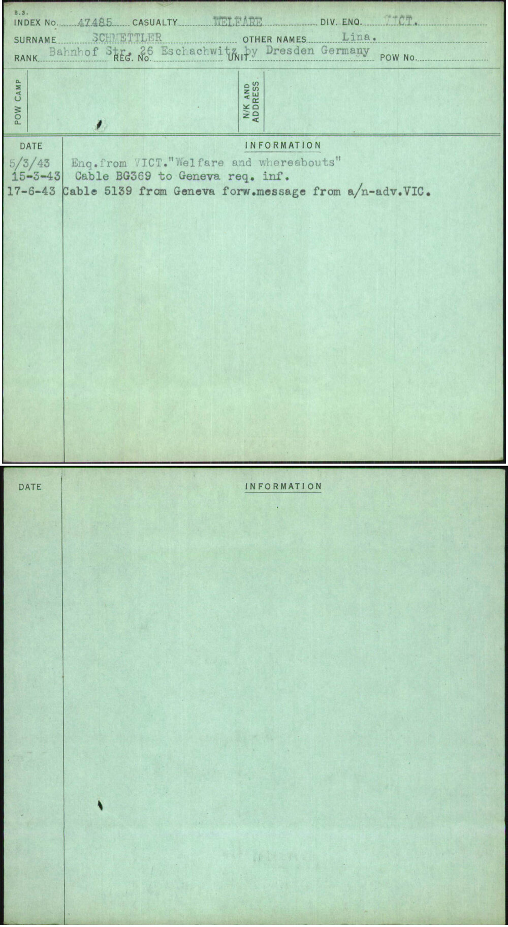 Schmettler, Lina, [No Service Number]