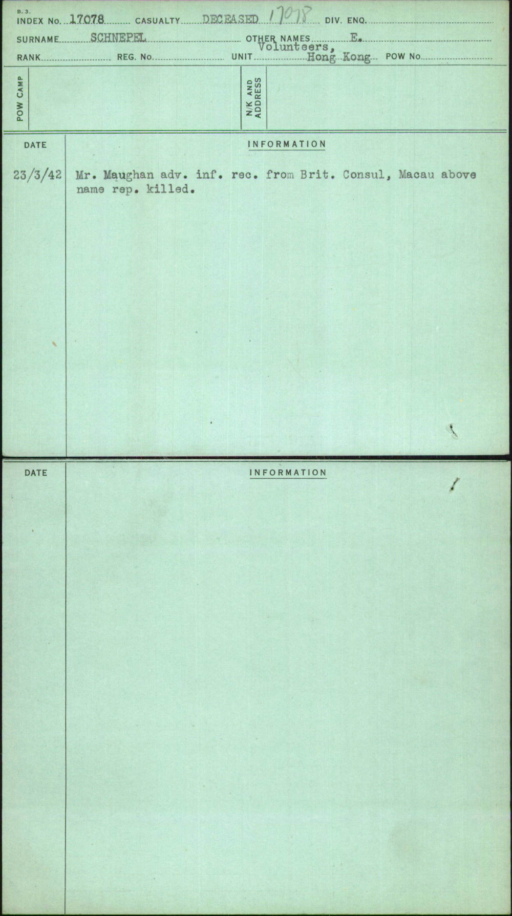 Schnepel, E, [No Service Number]