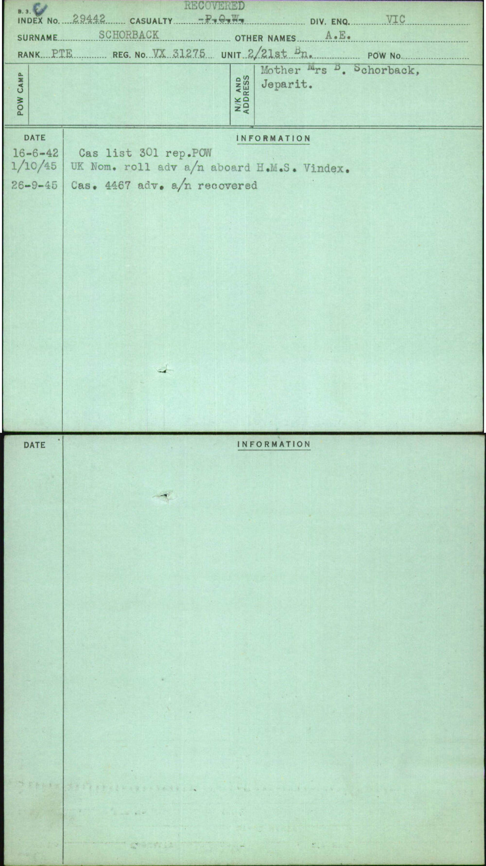 Schorback, A E, VX31275