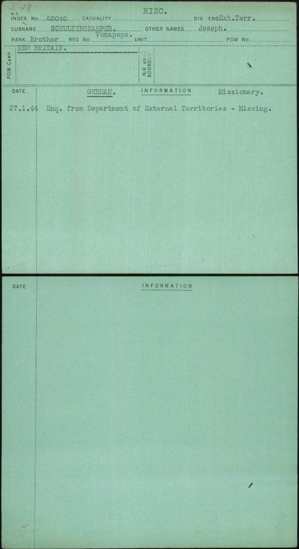 Schultingkamper, Joseph, Vunapope