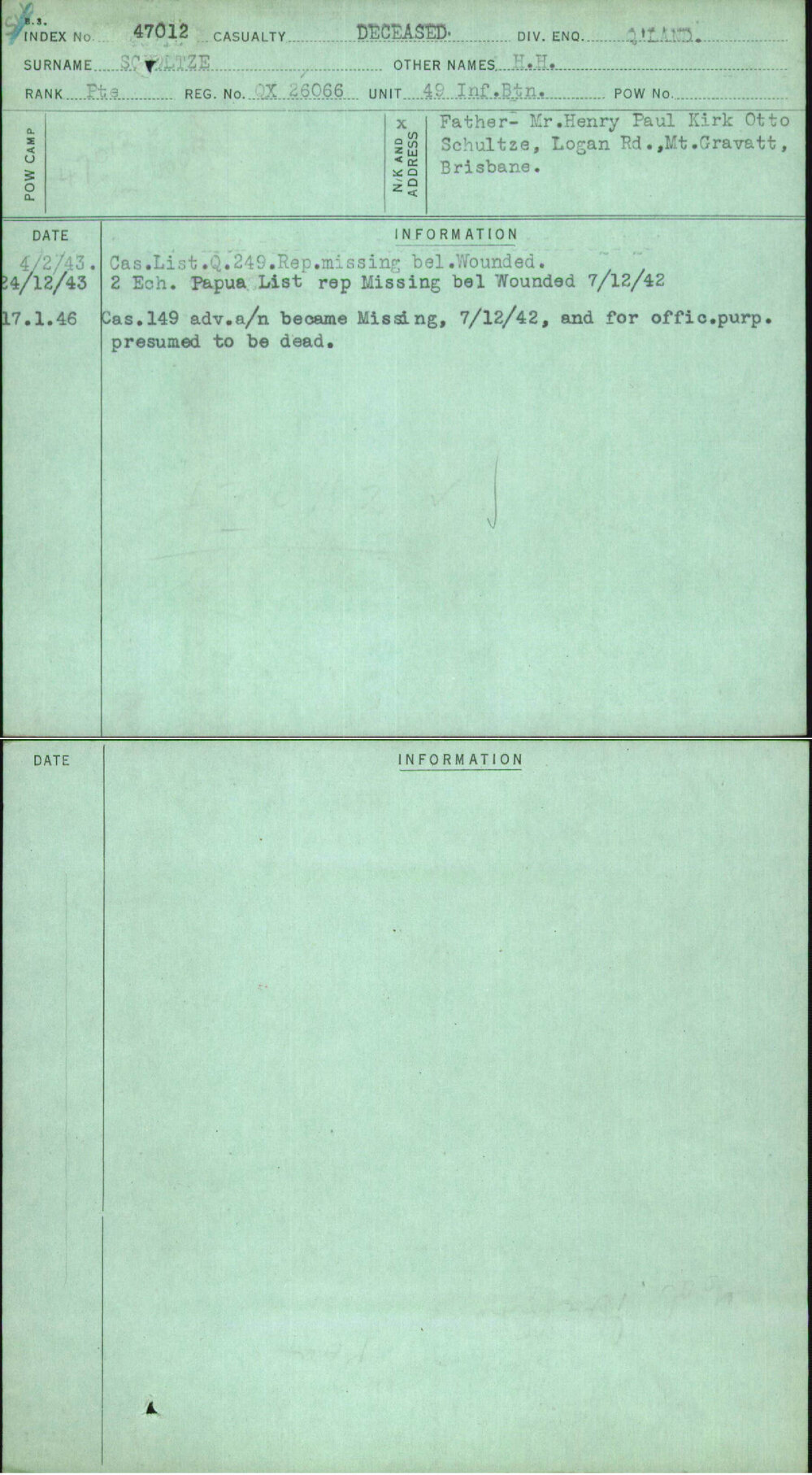 Schultze, H H, QX26066