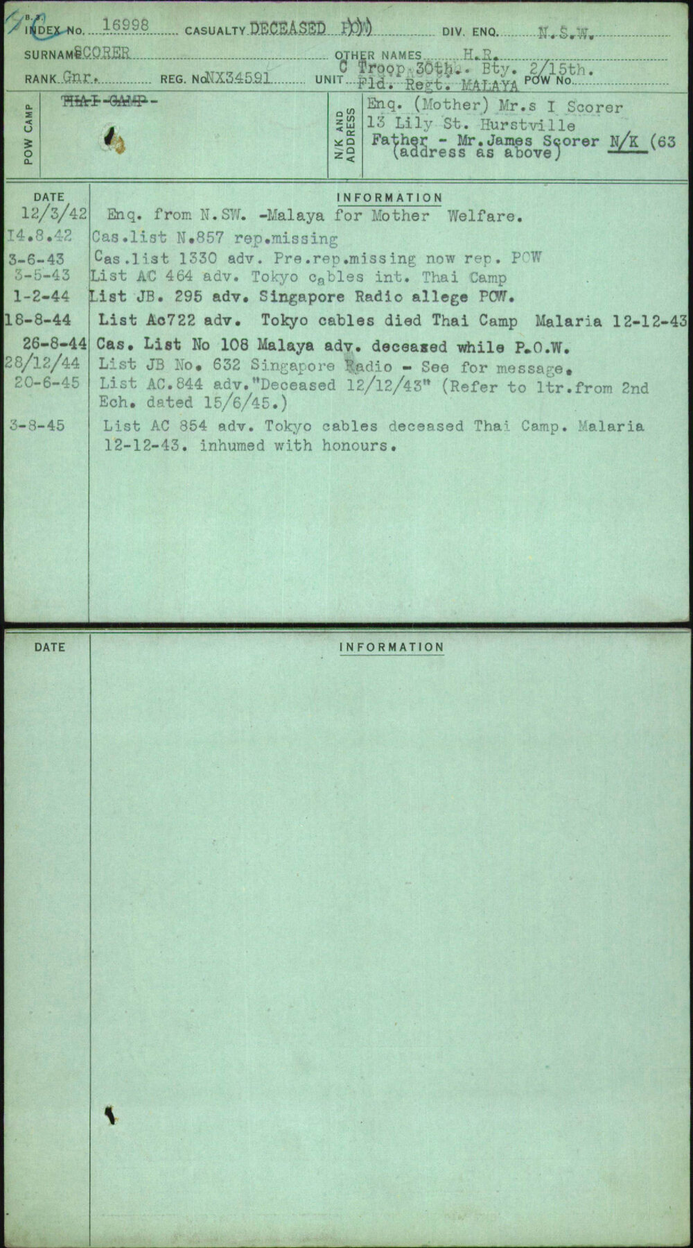 Scorer, H R, NX34591