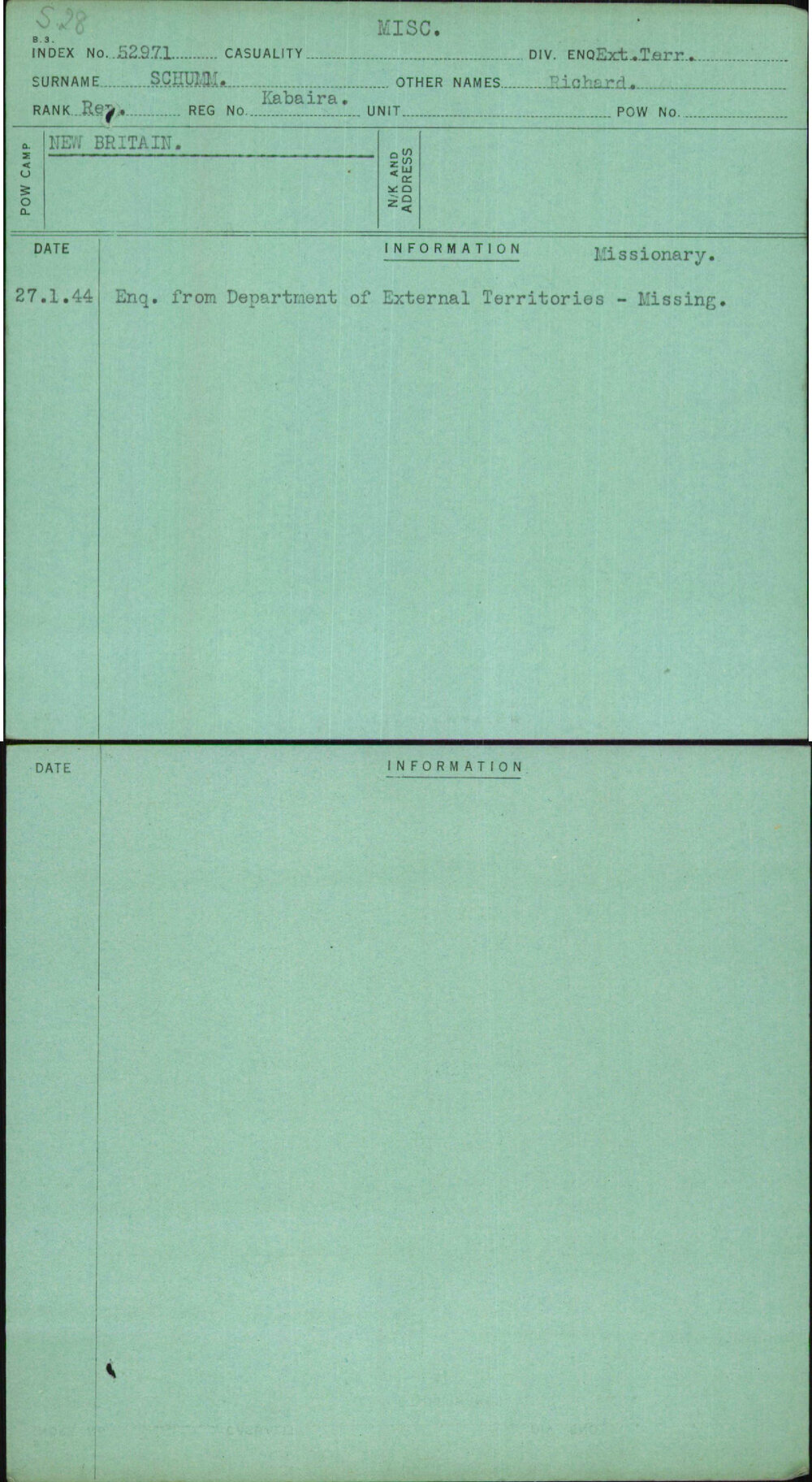 Schumm, Richard, Kabaira