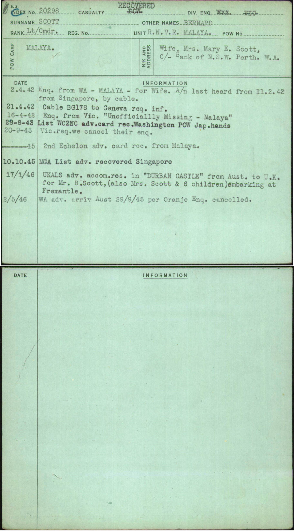 Scott, Bernard, [No Service Number]