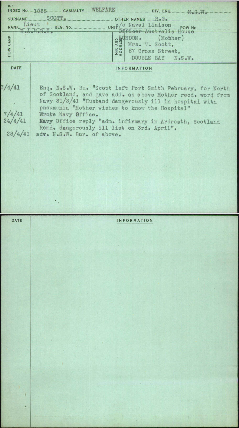 Scott, R G, [No Service Number]