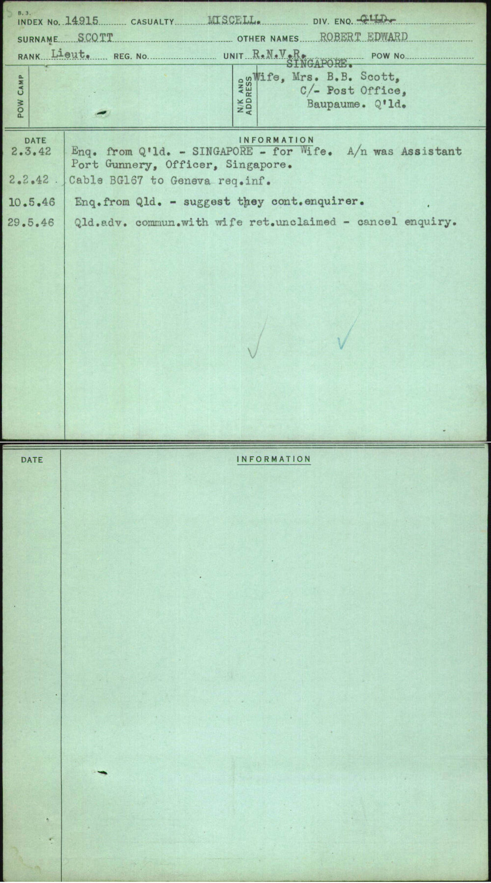 Scott, Robert Edward, [No Service Number]