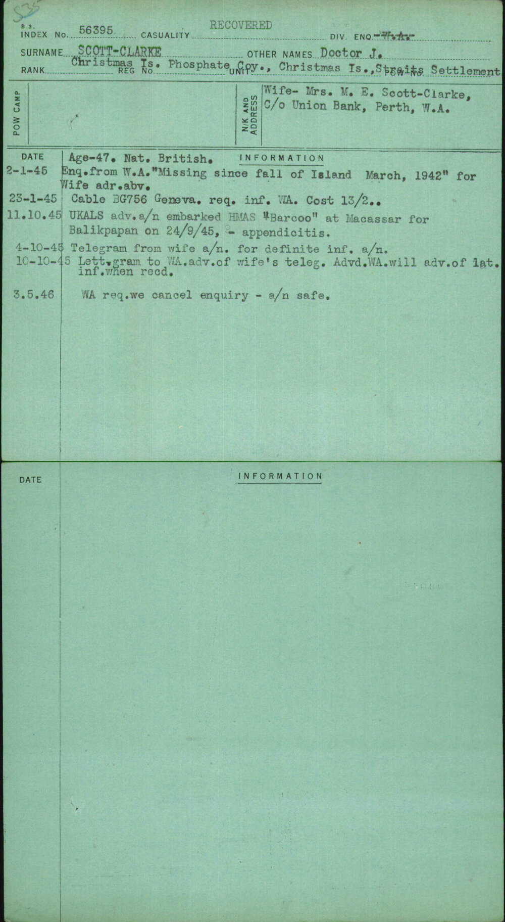 Scott-Clarke, Doctor J, [No Service Number]