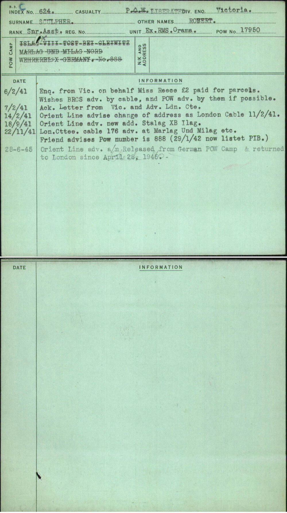 Sculpher, Robert, [No Service Number]