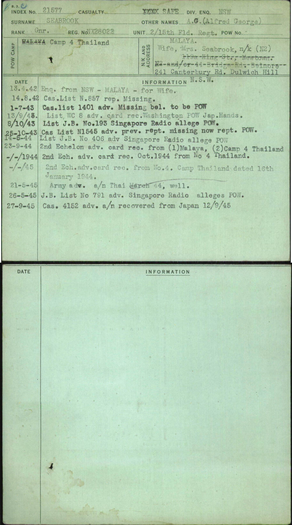 Seabrook, A G (Alfred George), NX28022