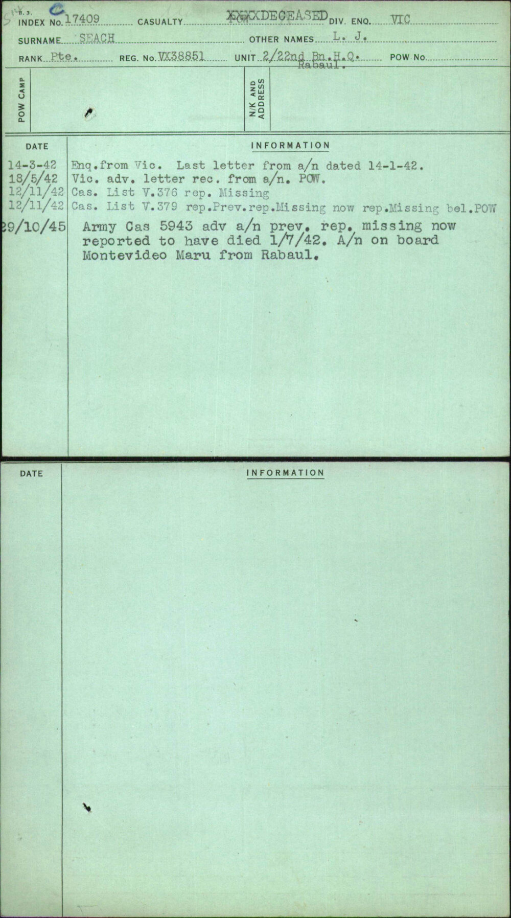 Seach, L J, VX38851