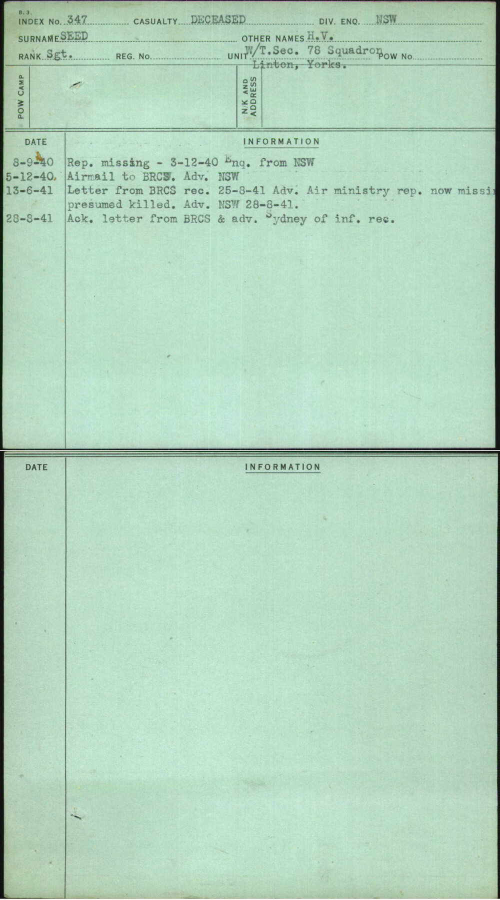 Seed, H V, [No Service Number]