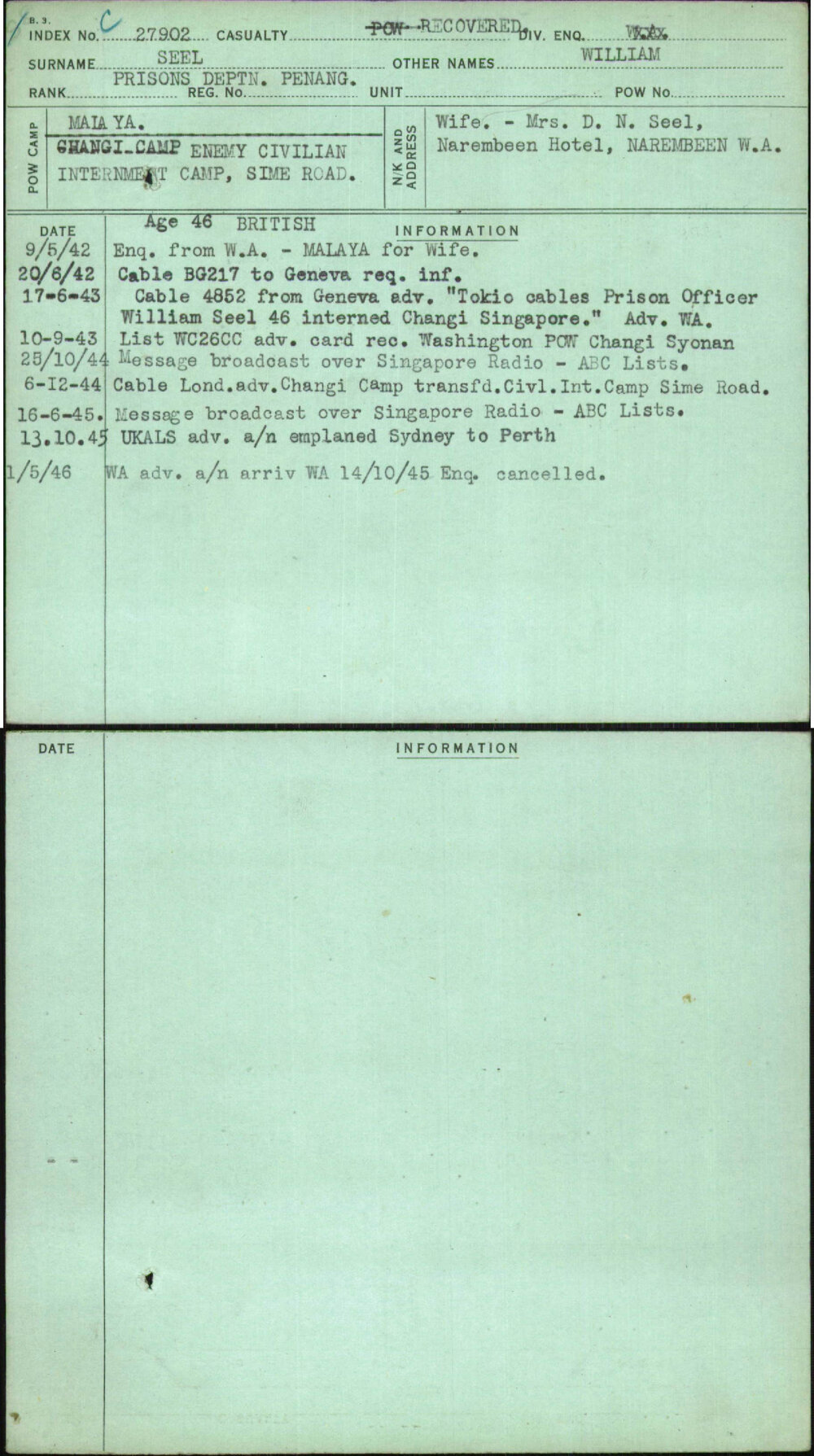 Seel, William, [No Service Number]