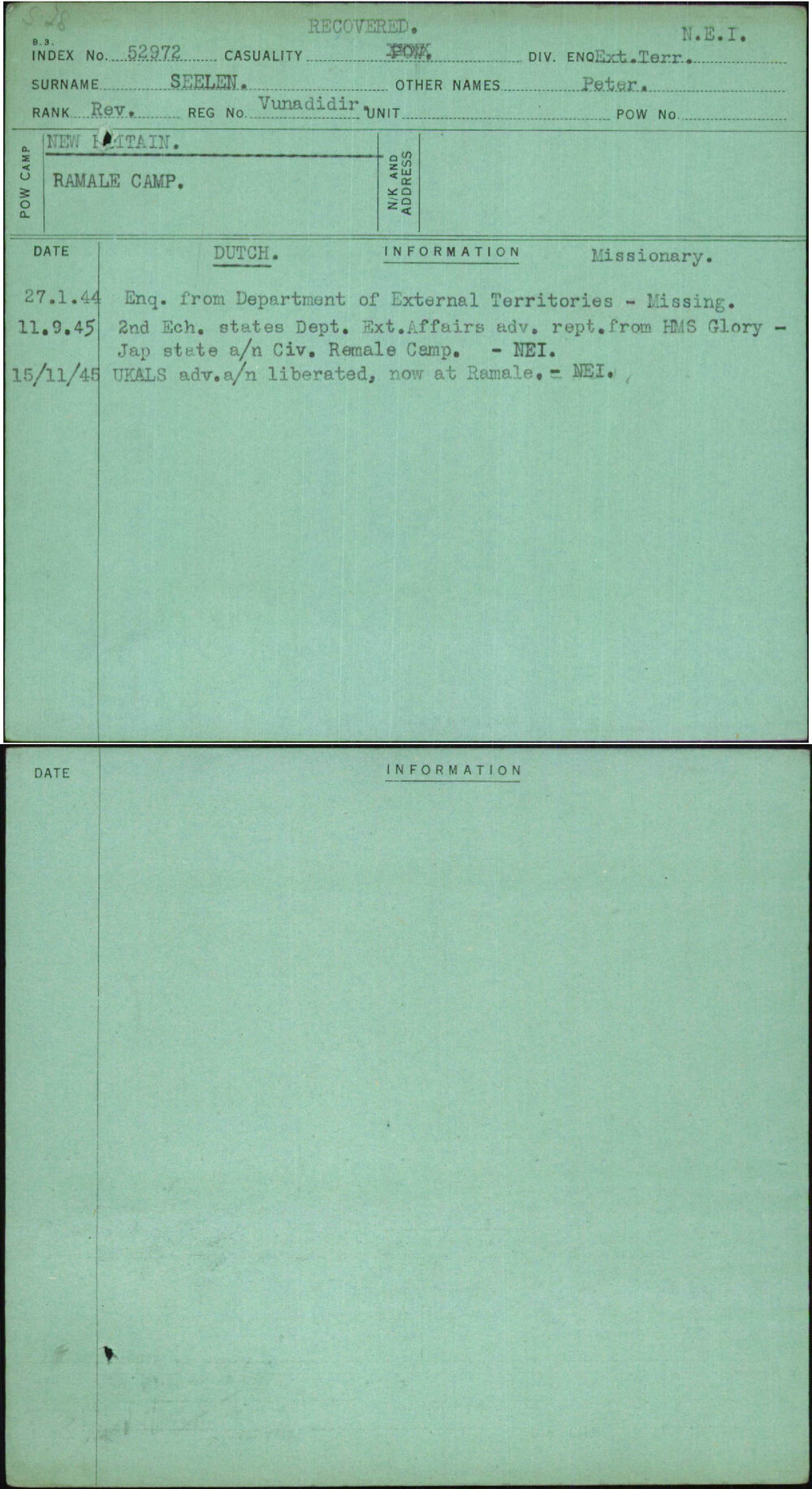 Seelen, Peter, [No Service Number]