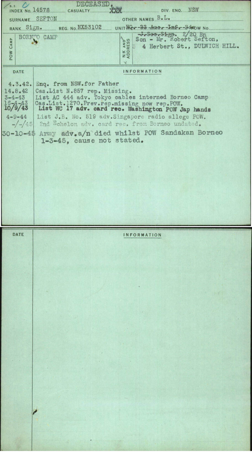 Sefton, B L, NX53102