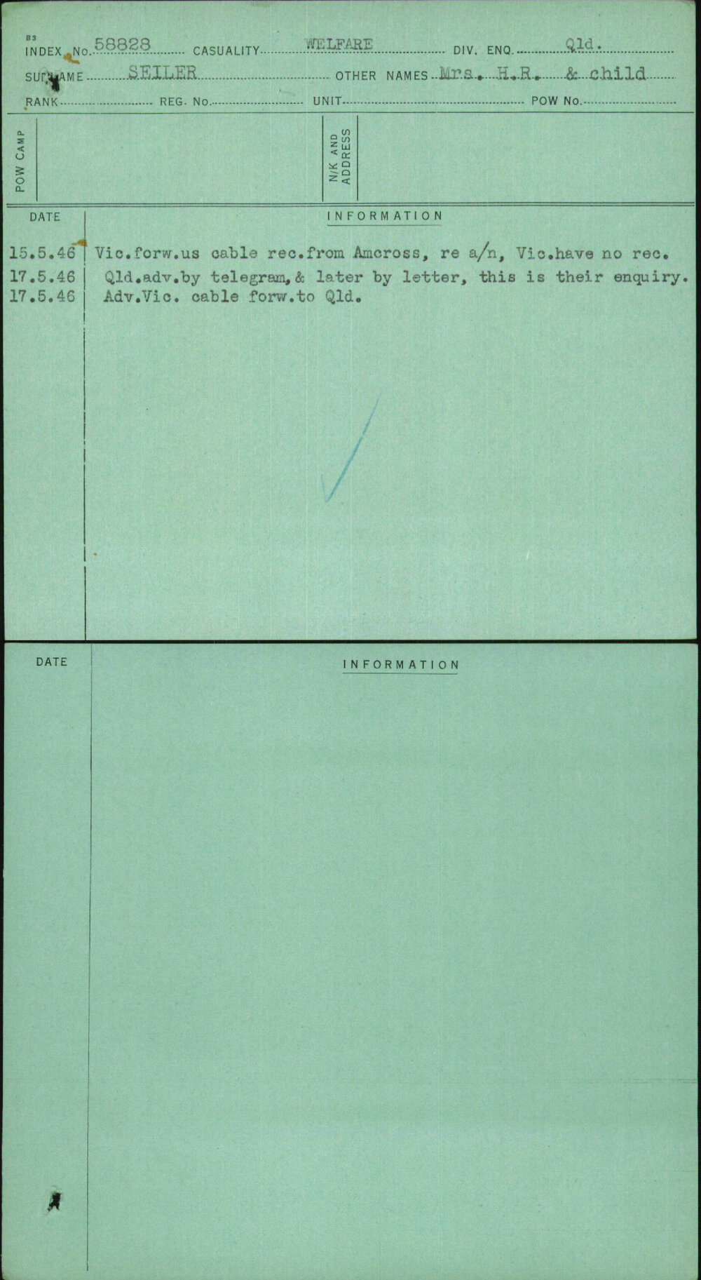 Seiler, Mrs H R &amp; Child, [No Service Number]