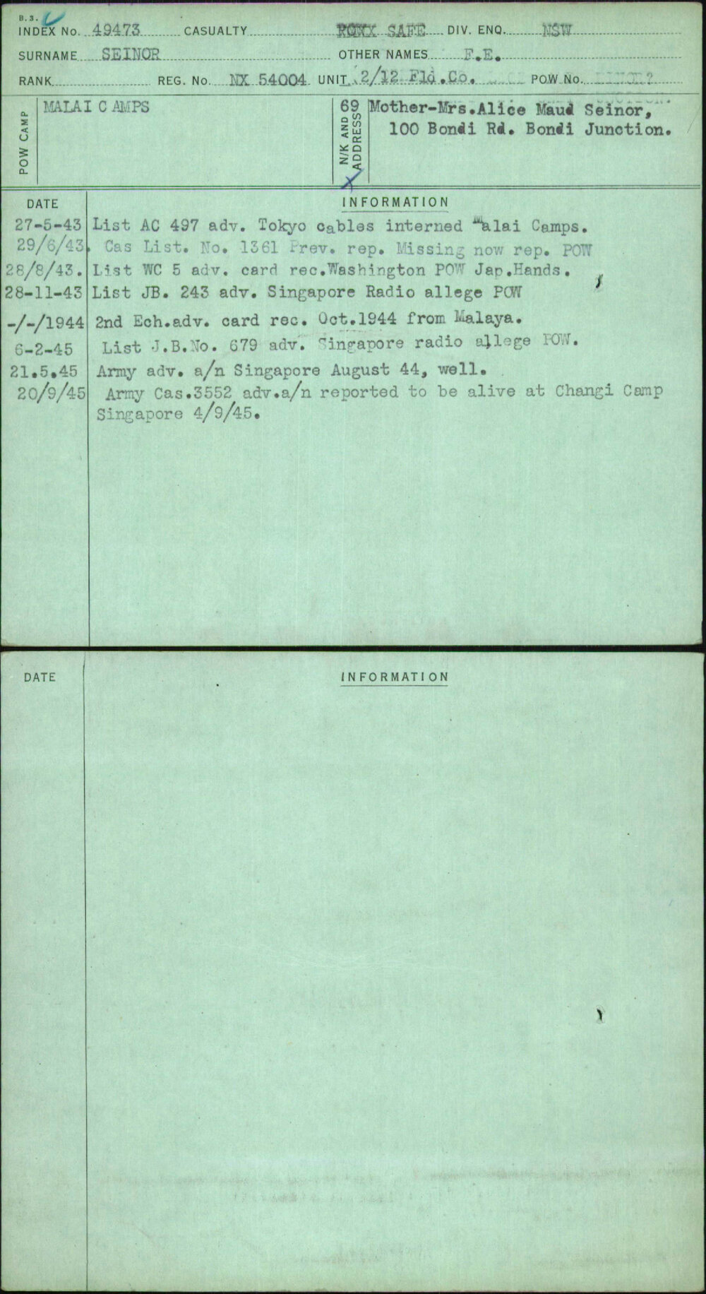 Seinor, F E, NX54004