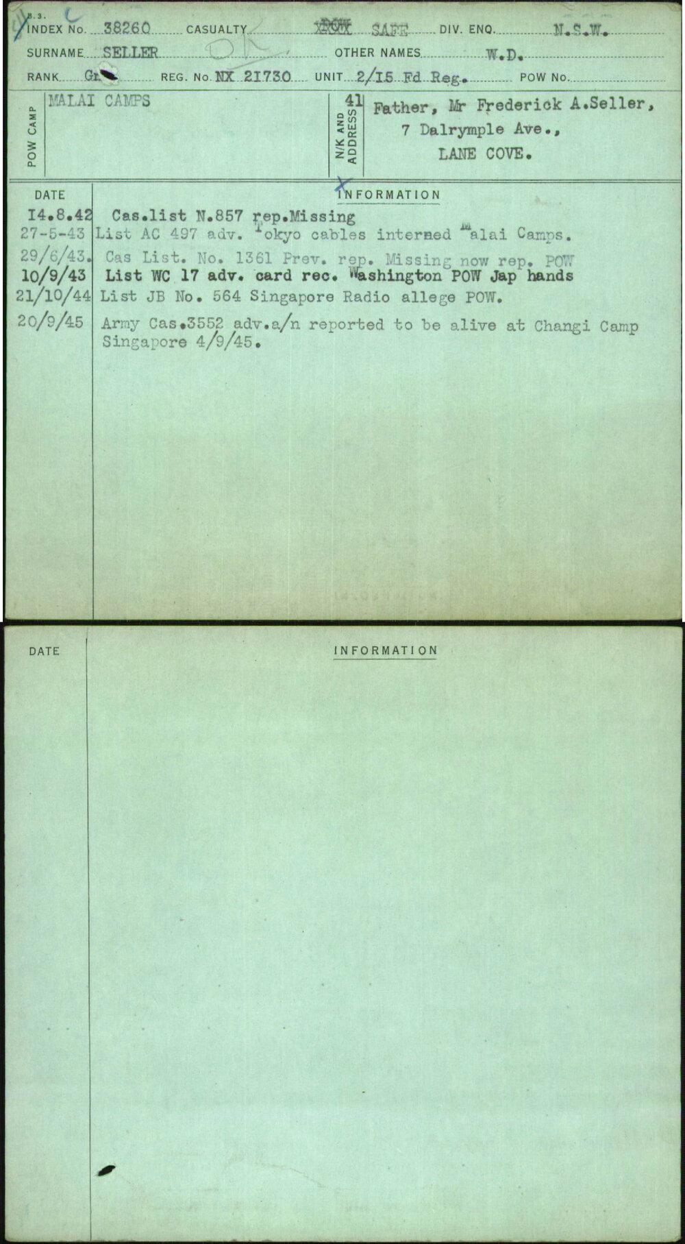 Seller, W D, NX21730