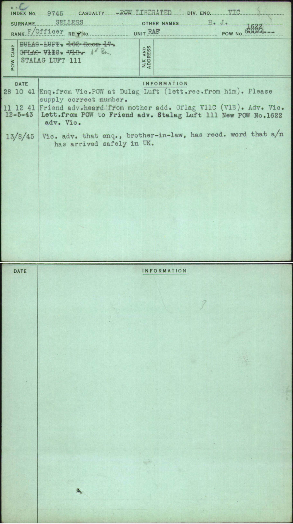 Sellers, H J, [No Service Number]