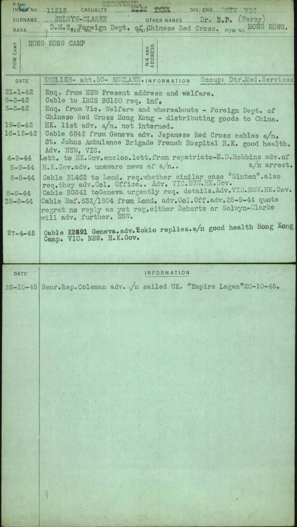 Selwyn-Clarke, Dr S P (Percy), [No Service Number]
