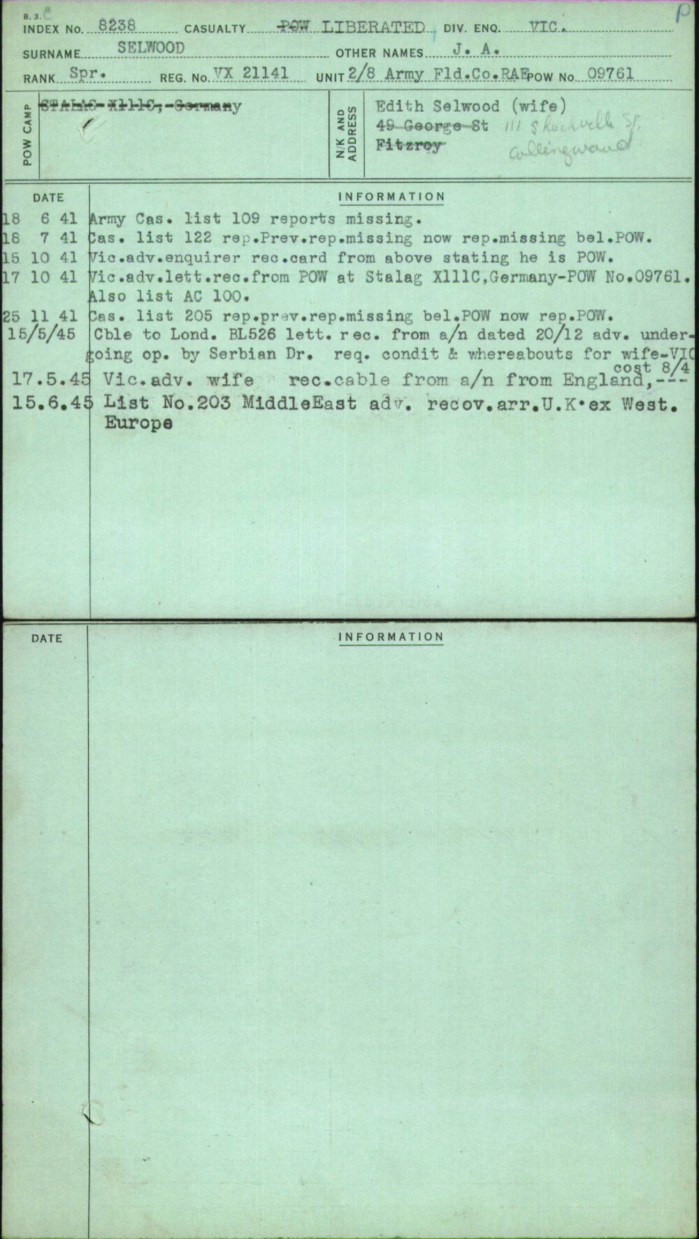 Selwood, J A, VX21141