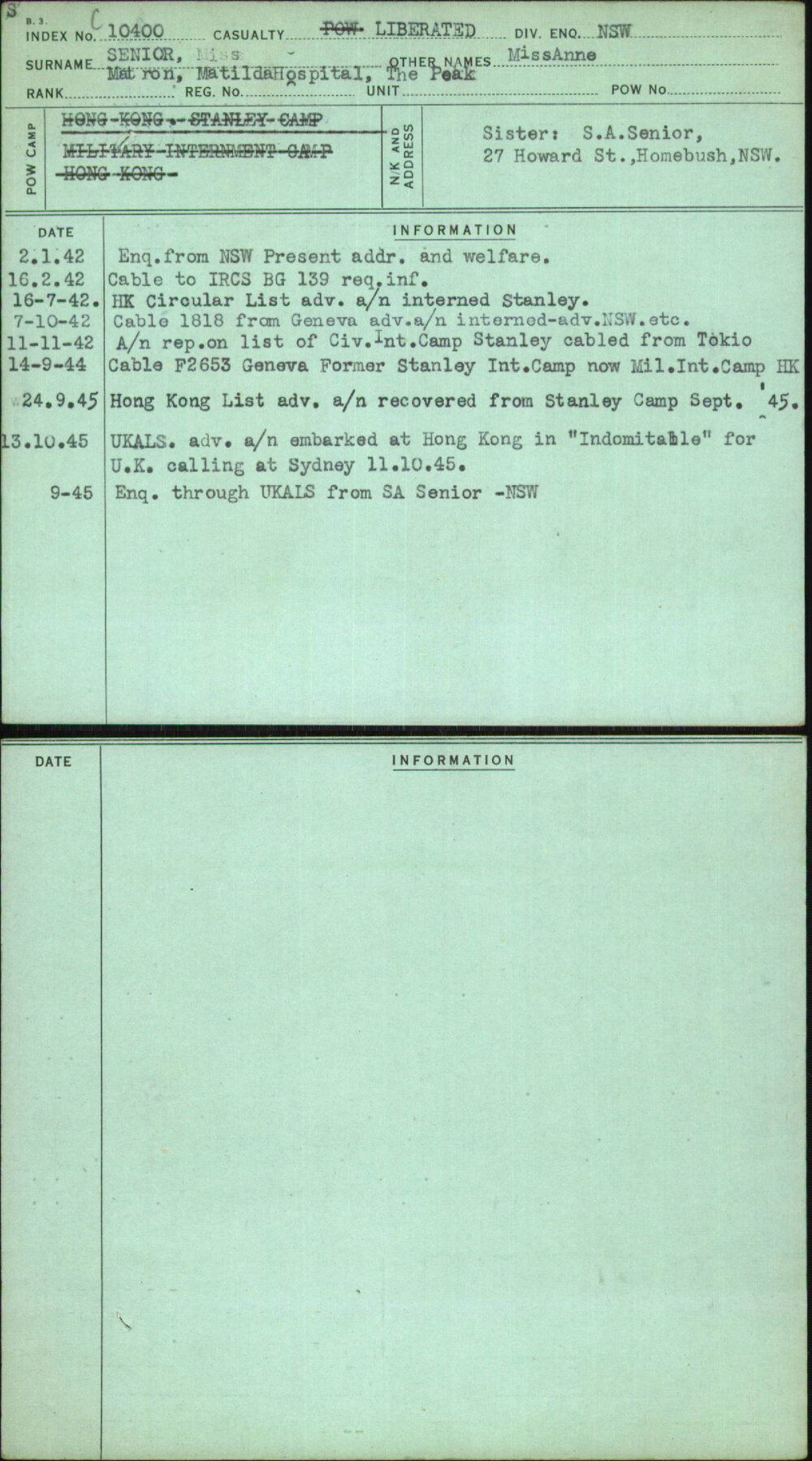 Senior, Missanne, [No Service Number]