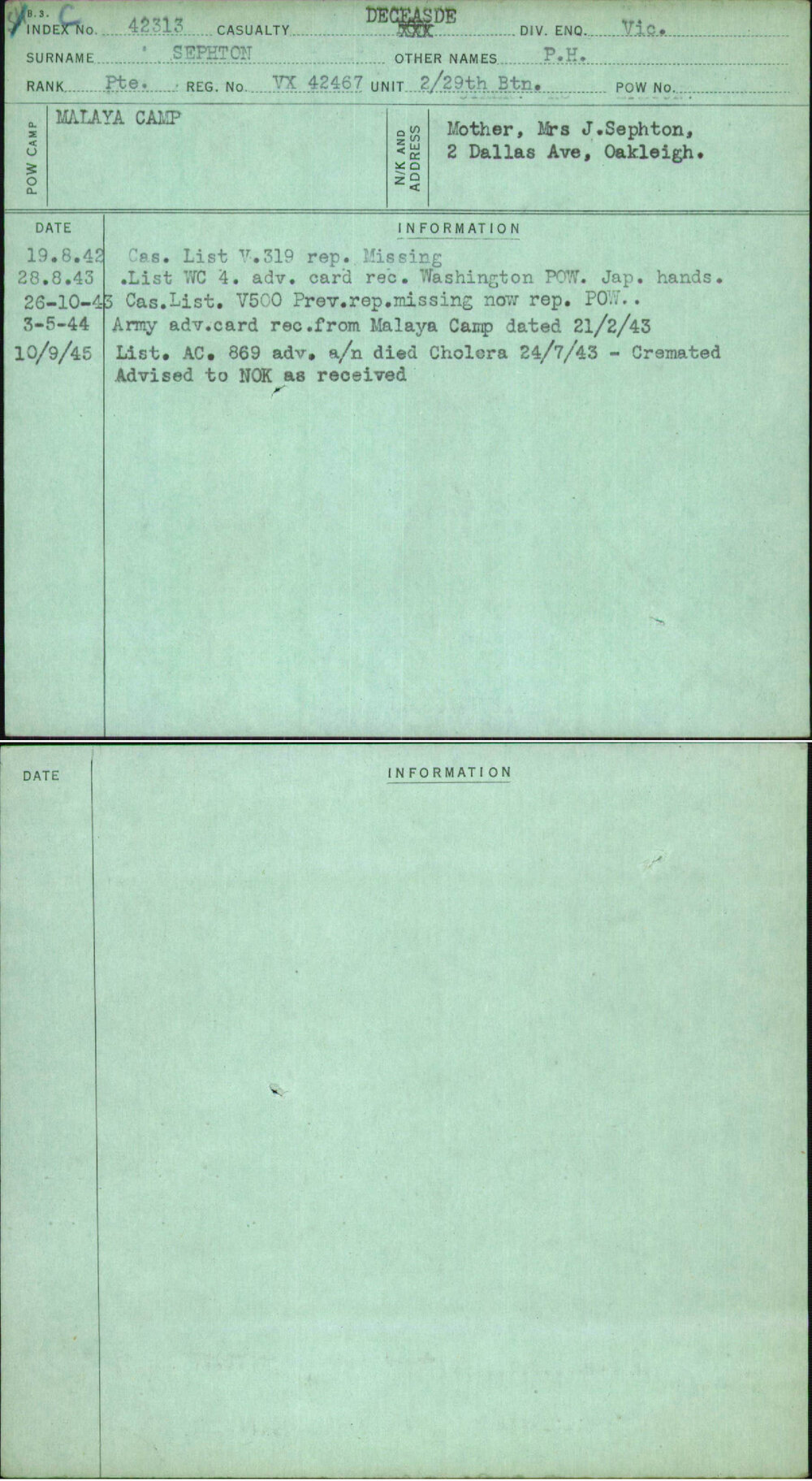 Sephton, P H, VX42467