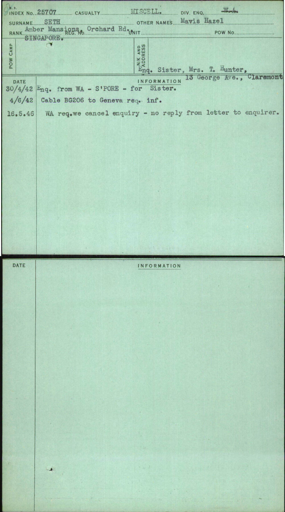 Seth, Mavis Hazel, [No Service Number]