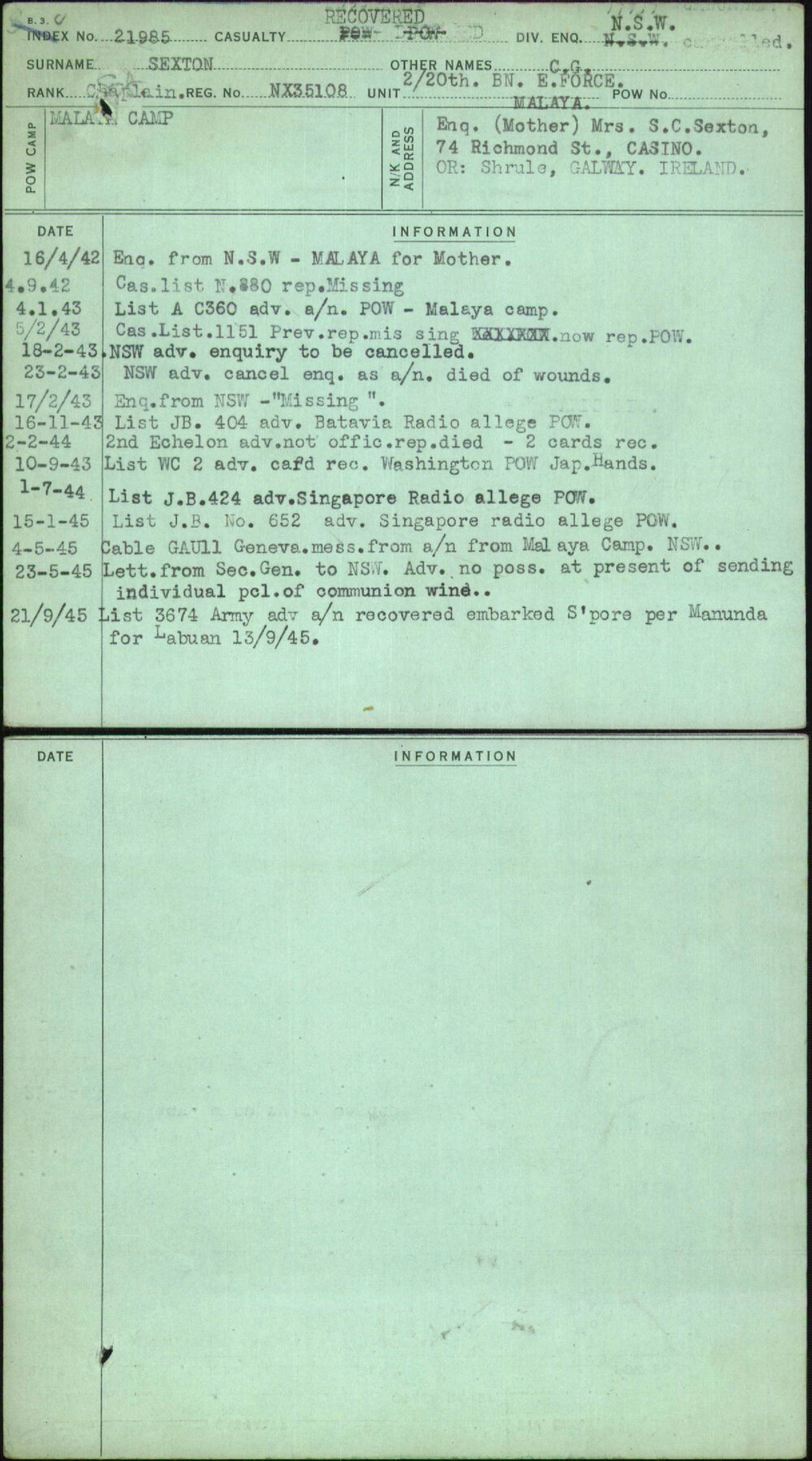 Sexton, C G, NX35108