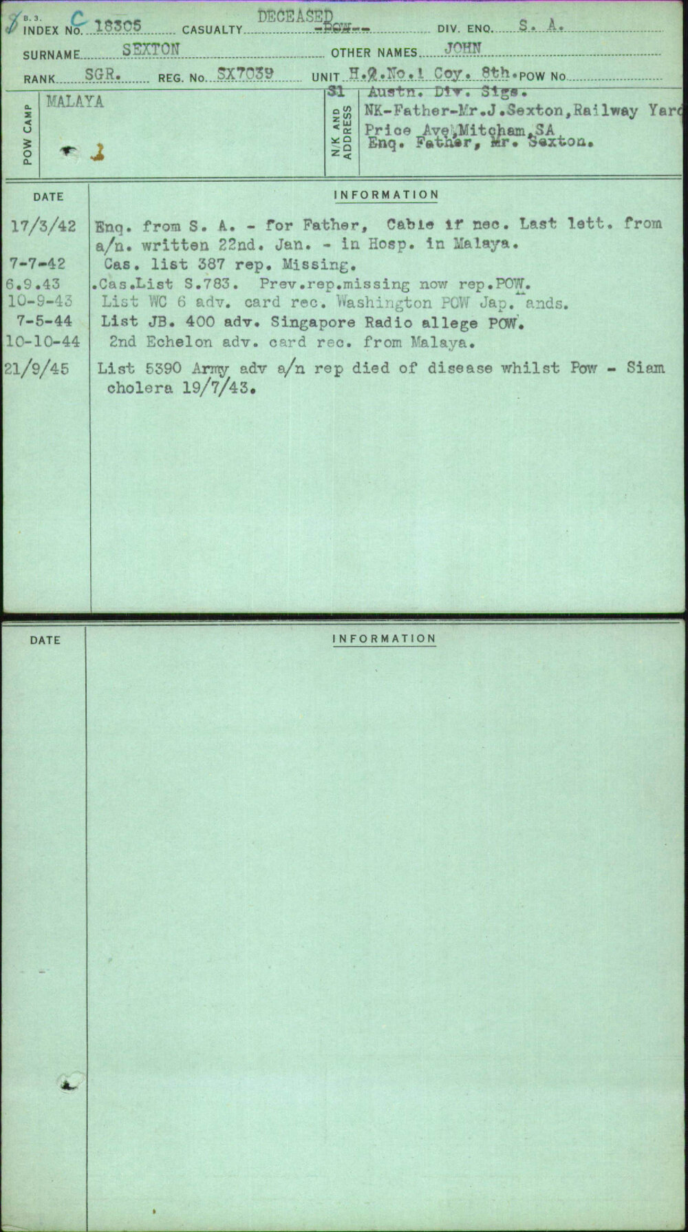 Sexton, John, SX7039