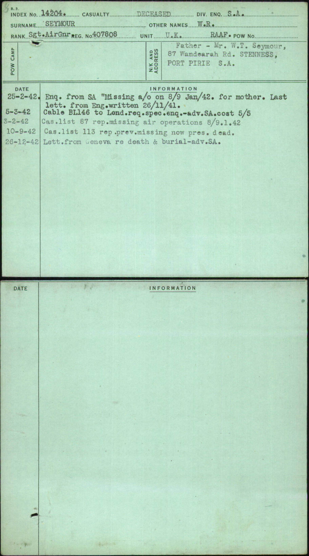 Seymour, W R, 407808