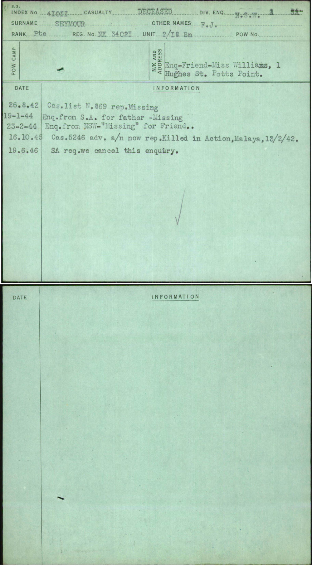 Seymour, F J, NX34021
