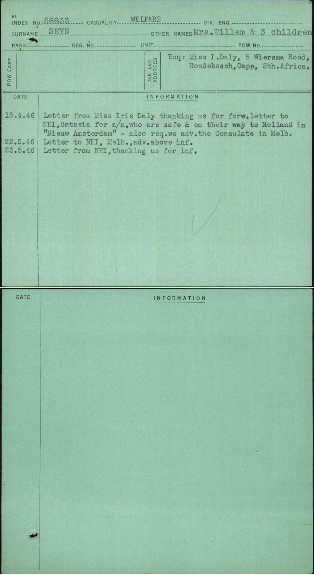 Seyn, Mrs Willem &amp; 3 Children, [No Service Number]