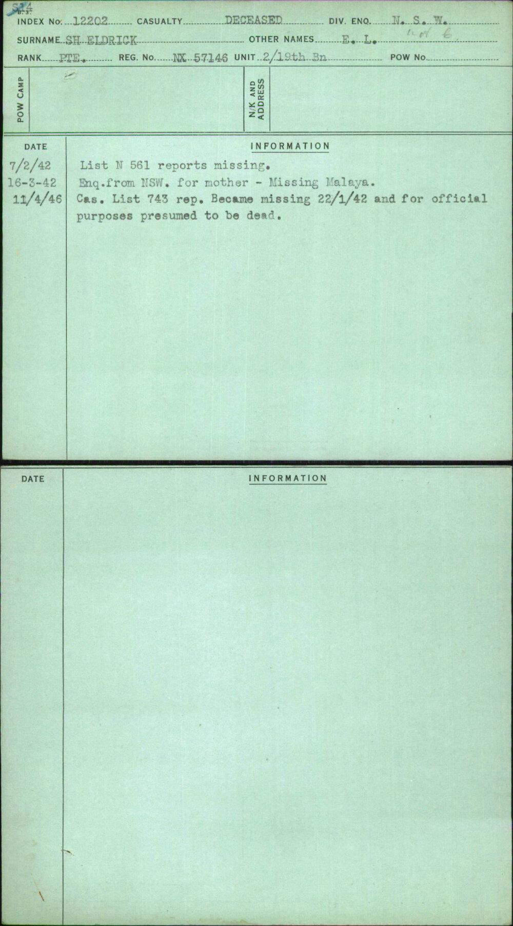 Sh Eldrick, E L, NX57146