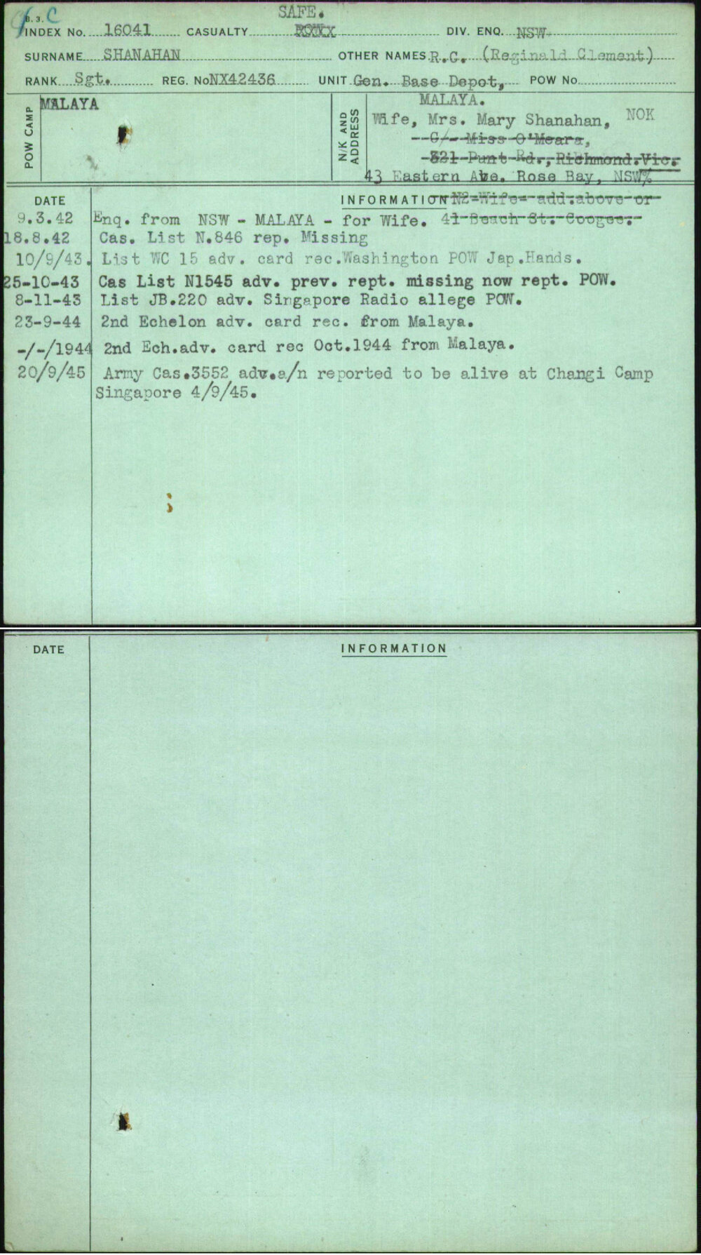 Shanahan, R C (Reginald Clement), NX42436