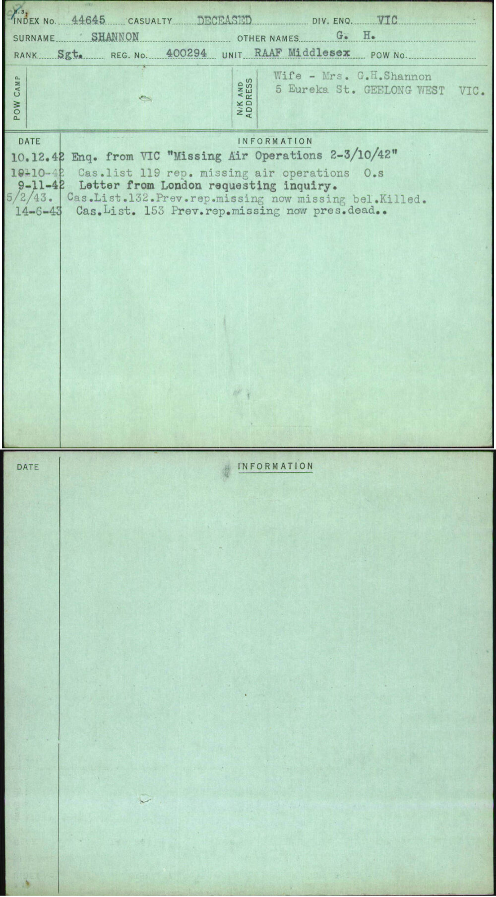 Shannon, G H, 400294