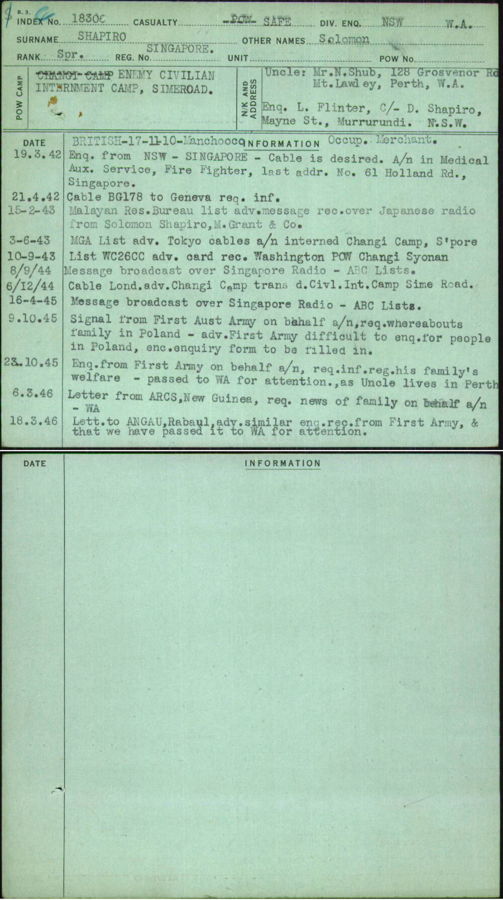 Shapiro, Solomon, [No Service Number]